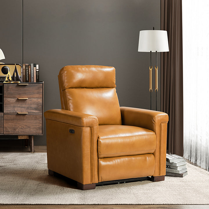 Lea 36.02" Wide Genuine Leather Power Recliner with USB Port